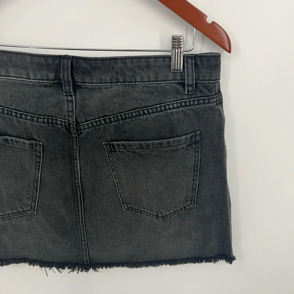 Free People black zip front denim mini skirt
